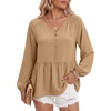 image:imageLYANER Womens Button V Neck Dressy Casual Peplum TopsKhaki