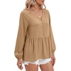 image:imageLYANER Womens Button V Neck Dressy Casual Peplum TopsKhaki