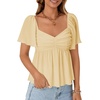 image:imageLYANER Womens Ruffle Peplum Blouse Ruched Sweetheart V Neck Cute ShirtLight Yellow