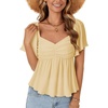 image:imageLYANER Womens Ruffle Peplum Blouse Ruched Sweetheart V Neck Cute ShirtLight Yellow