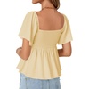 image:imageLYANER Womens Ruffle Peplum Blouse Ruched Sweetheart V Neck Cute ShirtLight Yellow