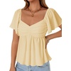 image:imageLYANER Womens Ruffle Peplum Blouse Ruched Sweetheart V Neck Cute ShirtLight Yellow
