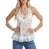 image:imageLYANER Womens Sheer Floral Lace Boho Peplum TopsWhite