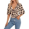 image:imageLYANER Womens V Neck Wrap Ruffle Sleeve Slim Fit Sexy Blouse Shirt Tops Heart Shaped Leopard XLarge