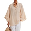 image:imageLYANER Womens Button V Neck Casual Blouse TopsBeige