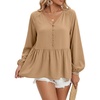 image:imageLYANER Womens Button V Neck Dressy Casual Peplum TopsKhaki