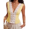 image:imageLYANER Womens Lace Trim V Neck Sexy Tank TopsYellow