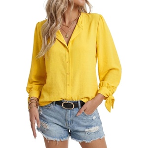 image:imageLYANER Womens Button Down V Neck Work ShirtsYellow