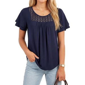 image:imageLYANER Womens Lace Trim Casual Tunic TopsDark Blue