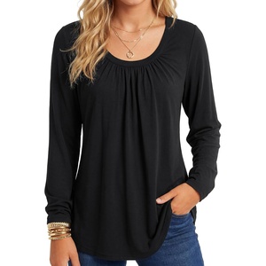 image:imageLYANER Womens Ruched Scoop Neck Tunic TopsBlack