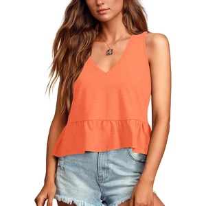 image:imageLYANER Womens V Neck Casual Tank TopSolid Orange