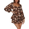 image:imageLYANER Womens Lantern Long Sleeve JumpsuitBlack Printed
