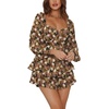 image:imageLYANER Womens Lantern Long Sleeve JumpsuitBrown Printed