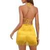 image:imageLYANER Womens Sexy Fringe Halter Waist Tie Back Sleeveless Romper Jumpsuit PlaysuitsLight Yellow