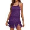 image:imageLYANER Womens Sexy Fringe Halter Waist Tie Back Sleeveless Romper Jumpsuit PlaysuitsPurple