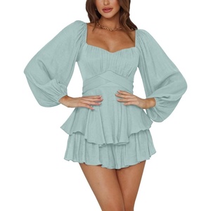 image:imageLYANER Womens Lantern Long Sleeve JumpsuitSolid Light Green