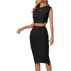 image:imageLYANER Womens 2 Piece Outfits Crewneck Fringe Sleeveless Crop Top and Tassel Trim Bodycon Midi Skirt SetBlack