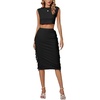 image:imageLYANER Womens 2 Piece Outfits Crewneck Fringe Sleeveless Crop Top and Tassel Trim Bodycon Midi Skirt SetBlack