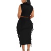 image:imageLYANER Womens 2 Piece Outfits Crewneck Fringe Sleeveless Crop Top and Tassel Trim Bodycon Midi Skirt SetBlack