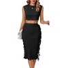 image:imageLYANER Womens 2 Piece Outfits Crewneck Fringe Sleeveless Crop Top and Tassel Trim Bodycon Midi Skirt SetBlack