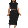 image:imageLYANER Womens 2 Piece Outfits Crewneck Fringe Sleeveless Crop Top and Tassel Trim Bodycon Midi Skirt SetBlack